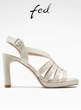 fed法式高跟凉鞋夏季新款女鞋白色编织罗马凉鞋女款D0401-YAB853