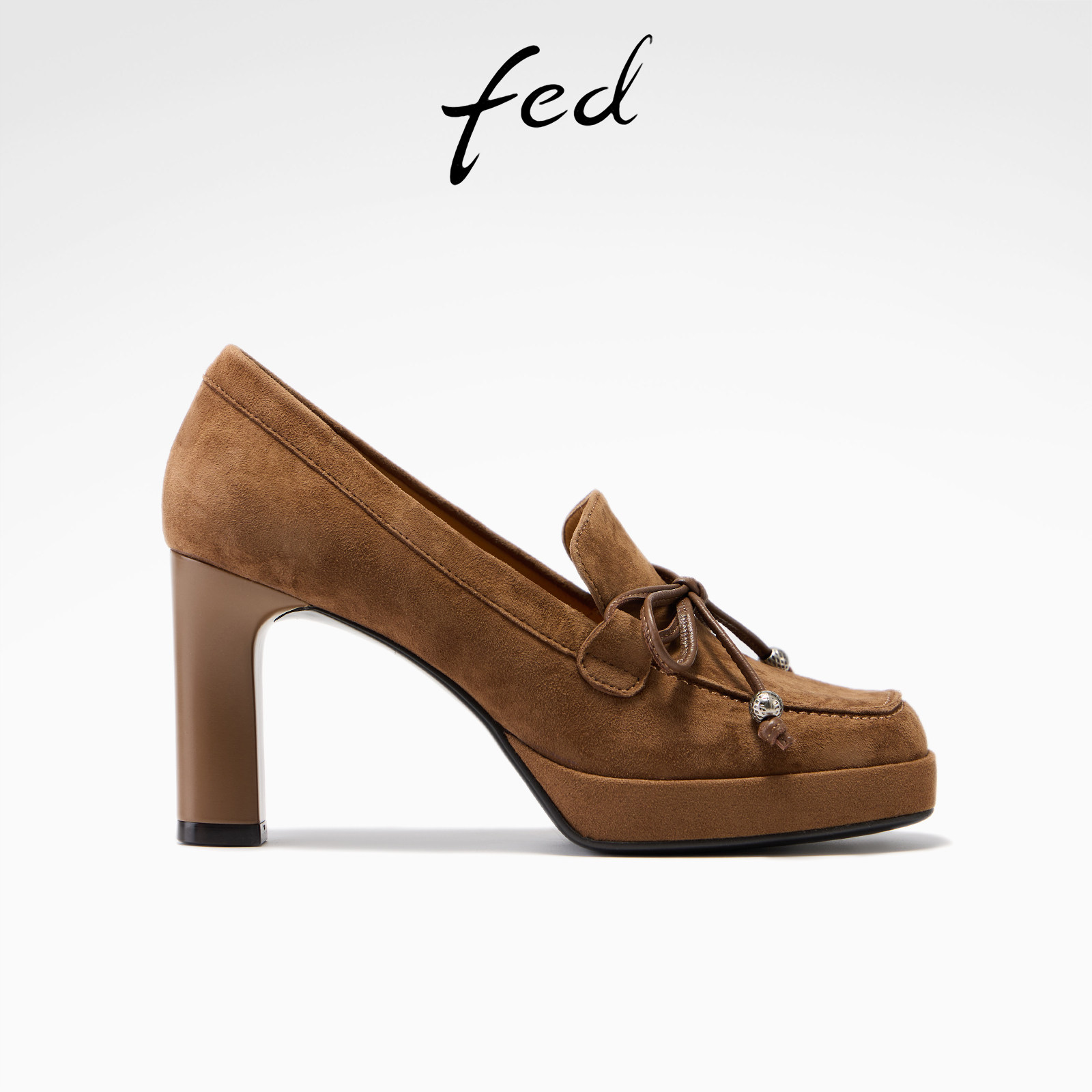 fed沙羽星痕单鞋春季新款女鞋高跟乐福鞋绒面粗跟高跟鞋女款YA171,女鞋,深口单鞋,淘宝优惠券,粉丝福利购,淘宝优惠卷