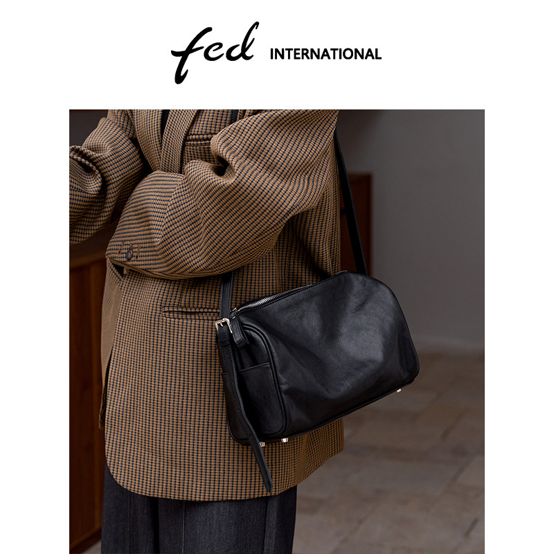 fed植鞣皮头层牛皮真皮女包大容量HOBO包单肩斜挎女士包女BF