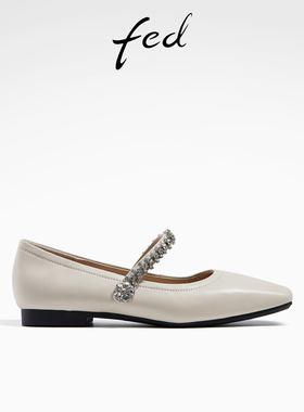 fed方头单鞋秋季新款女鞋简约水钻粗跟平底小皮鞋女R0728-ZCA035