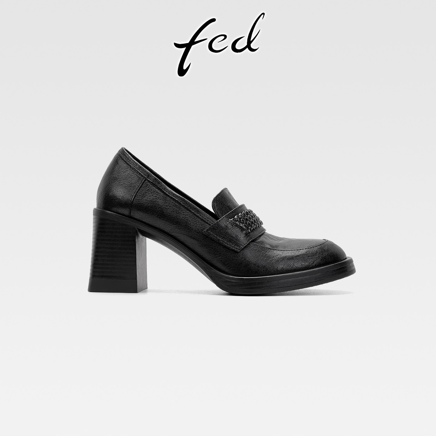 fed羊皮粗跟厚底乐福鞋女复古编织小皮鞋一脚蹬圆头高跟深口单鞋,女鞋,乐福鞋（豆豆鞋）,淘宝优惠券,粉丝福利购,淘宝优惠卷