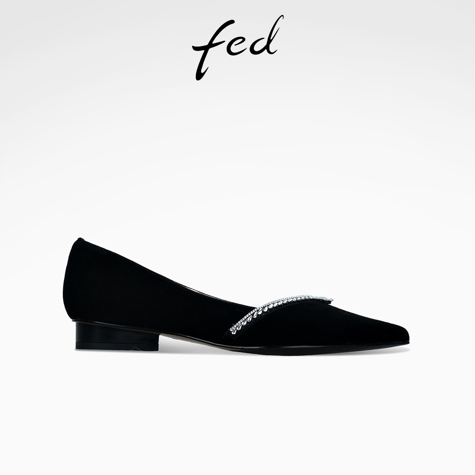 fed尖头单鞋春季新款女鞋气质晚宴鞋低跟晚晚鞋水钻瓢鞋女DD0294