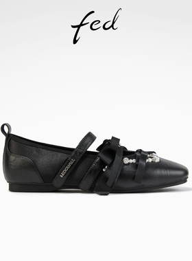 fed魔术贴单鞋秋季新款女鞋真皮芭蕾鞋方头玛丽珍鞋女S0805-YA679