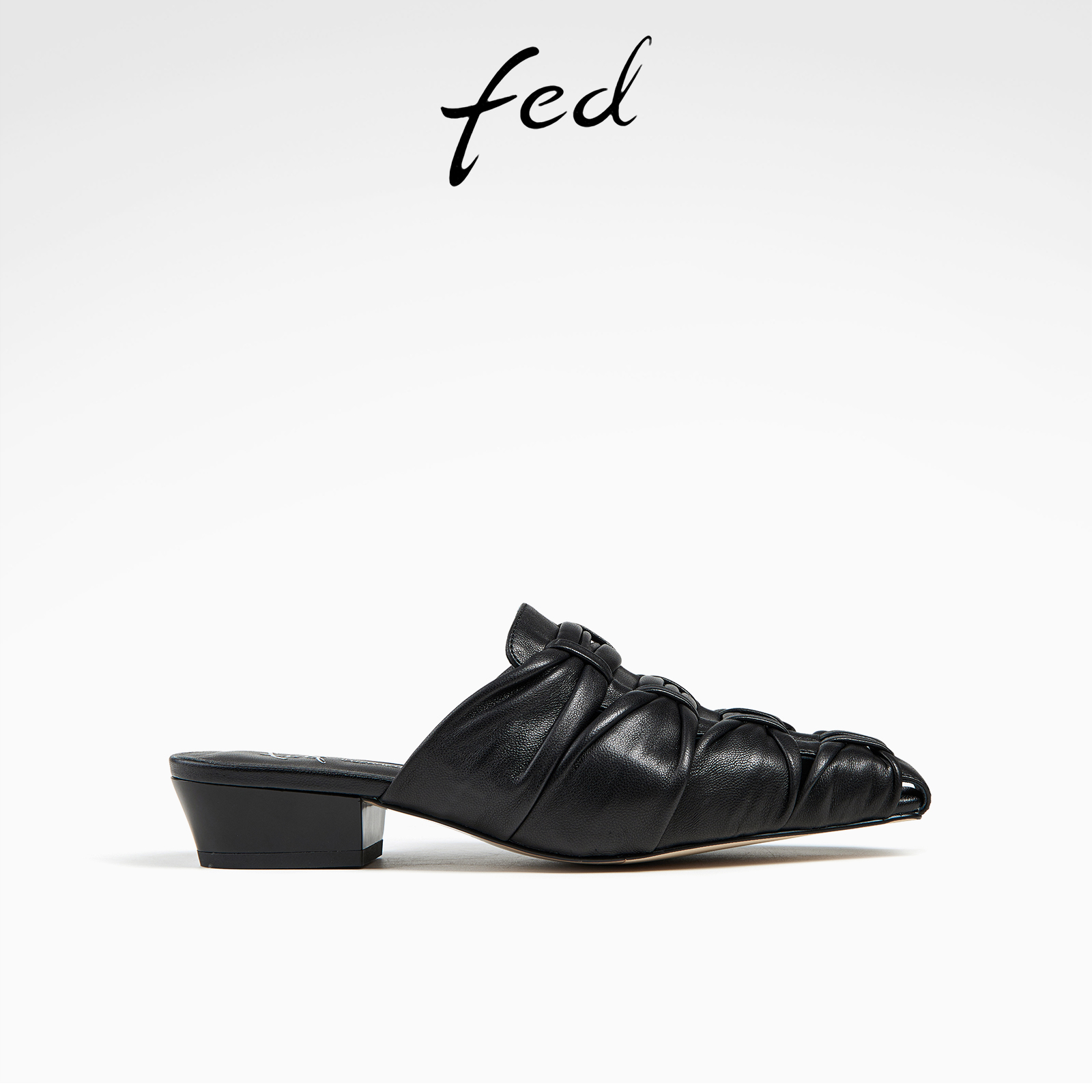 fed黑色包头半拖鞋夏季新款女鞋褶皱凉拖鞋穆勒鞋女款D0401-YA862