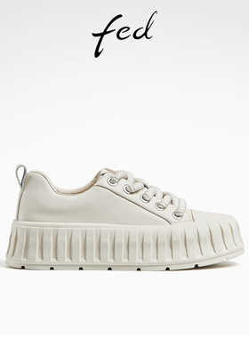 fed杏色板鞋春季新款女鞋简约休闲鞋厚底增高鞋女款D0127-ZCA279