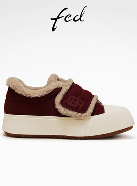 fed厚底棉鞋冬季新款女鞋加绒板鞋复古保暖休闲鞋女D1024-YAC175