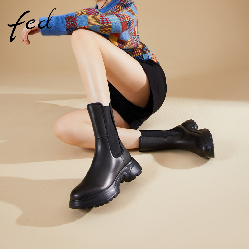 fed保暖中筒烟筒靴骑士靴女