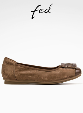 fed方头单鞋秋季新款女鞋复古擦色平底鞋轻便瓢鞋女款S0812-YA097