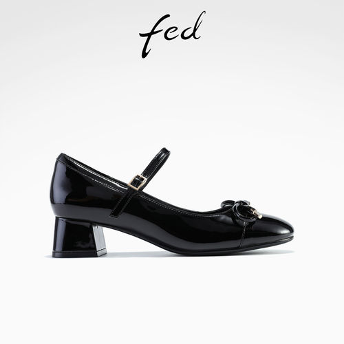 fed黑色小皮鞋春季新款女鞋圆头玛丽珍鞋浅口单鞋女款S1118-YA961