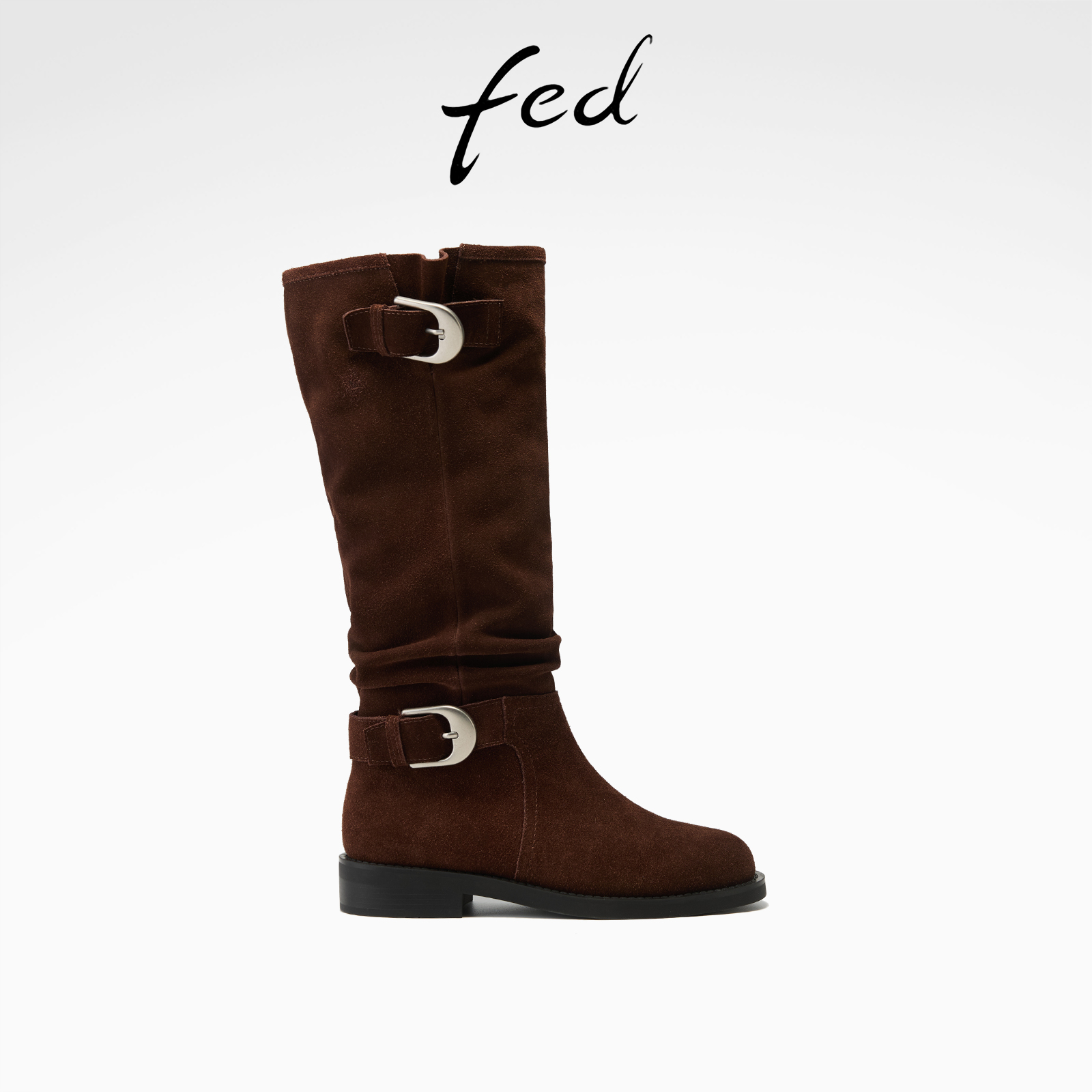 fed复古堆堆靴女冬季新款女靴绒面高筒靴时尚长靴女款S1107-YA310