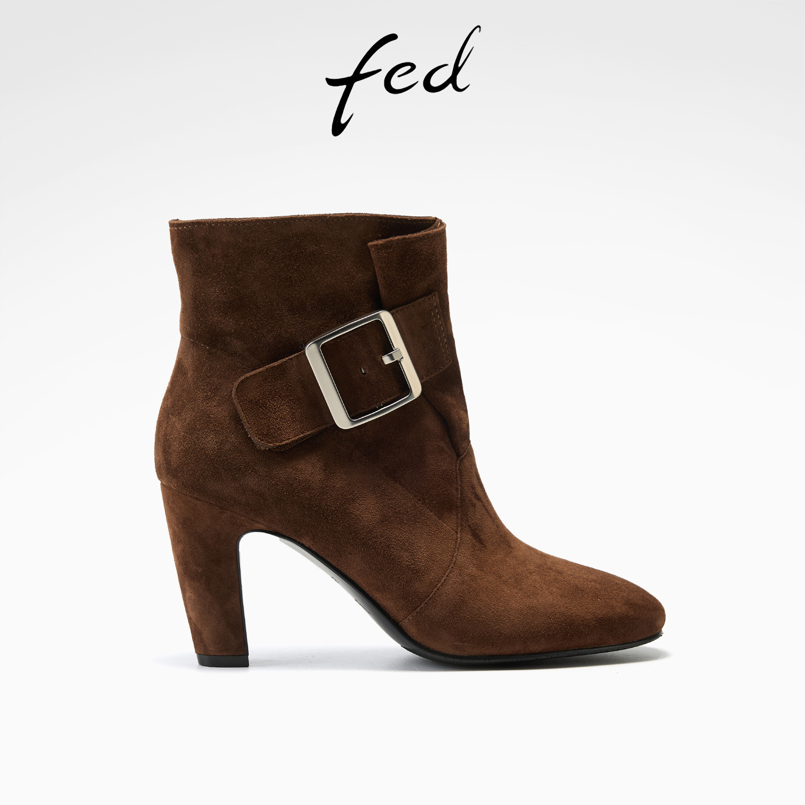 fed高跟时装靴女冬季新款女靴复古短靴绒面通勤靴女款S1104-YA035