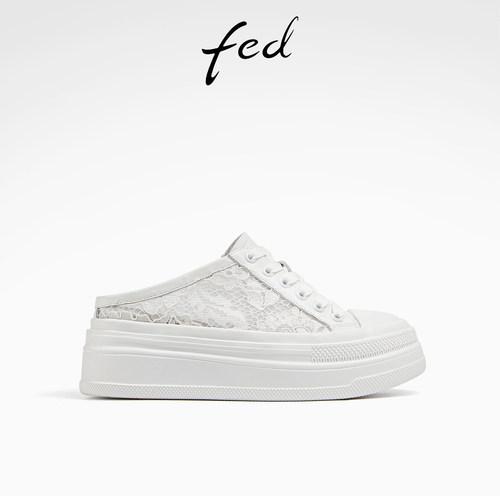 后空一脚蹬休闲拖鞋网面小白鞋