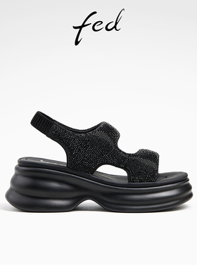 fed运动凉鞋女夏季新款女鞋水钻厚底增高沙滩凉鞋女款D0514-YA667
