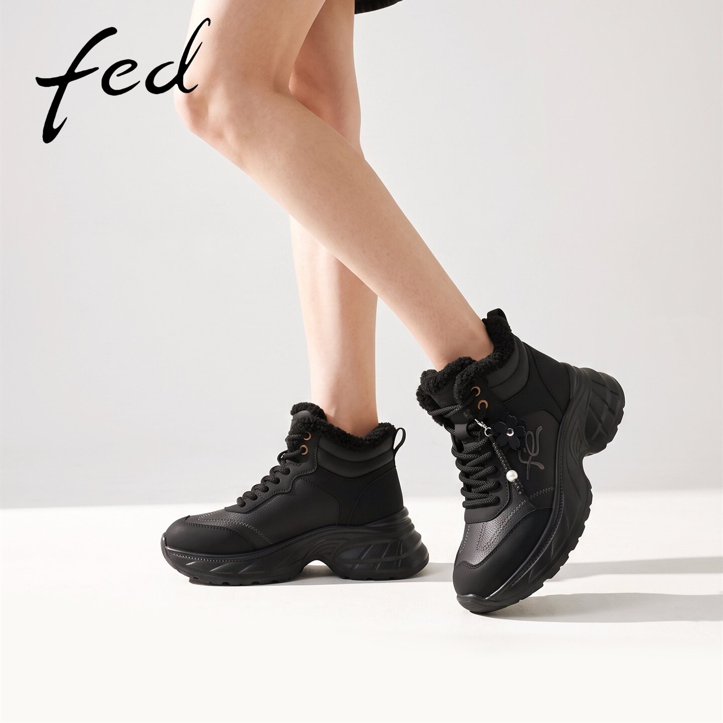 fed真皮雪地靴女2026冬季