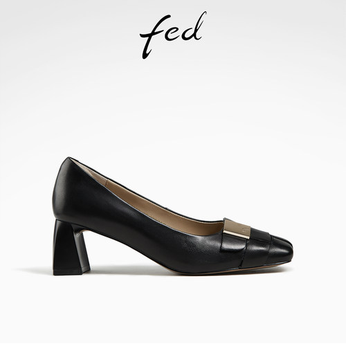 粗跟单鞋真皮中跟通勤鞋时装鞋