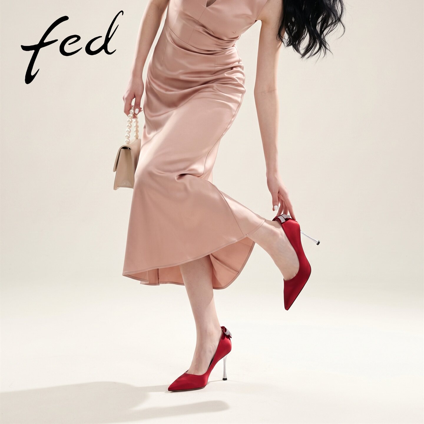 fed红色高跟鞋新款女鞋宴会婚礼