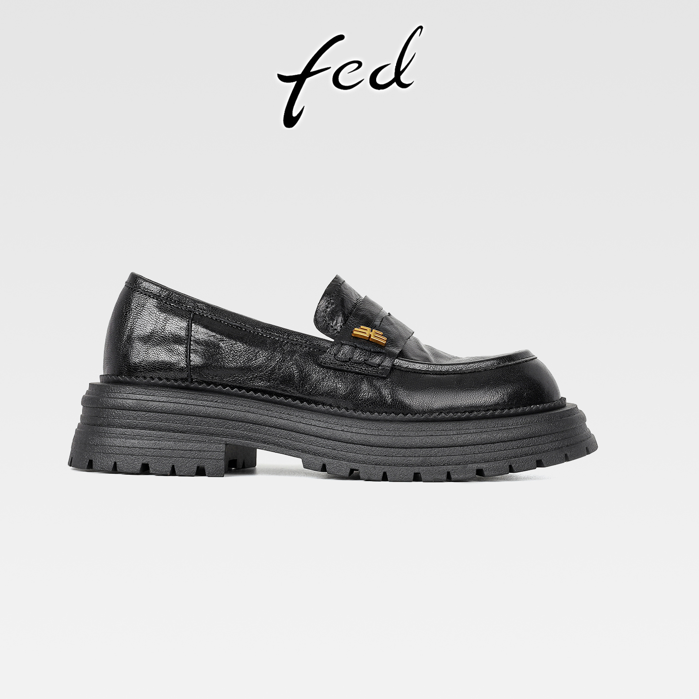 fed羊皮厚底乐福鞋女复古小皮鞋