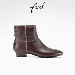 S1009 fed复古短靴冬季 靴通勤真皮靴女款 女靴粗跟时装 CAB015 新款