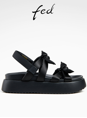 fed黑色休闲凉鞋夏季新款女鞋一脚蹬防滑厚底凉鞋女款D0701-ZC605