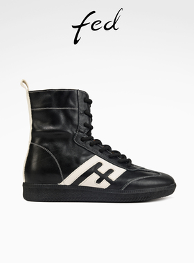 fed高帮德训鞋秋季新款女靴拳击靴黑色中筒靴马丁靴女S0823-ZC510