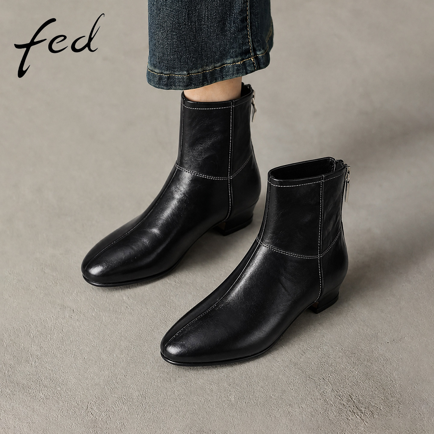 fed粗跟时装靴女2026秋新款女靴
