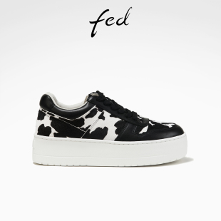 冬季 新款 女鞋 女D0928 fed增高休闲鞋 奶牛拼色板鞋 YA591 马皮毛