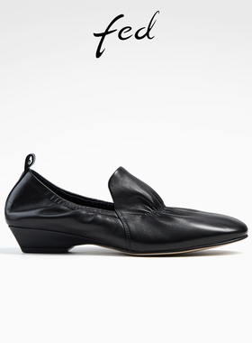 fed深口单鞋女秋季新款女鞋职业通勤鞋黑色真皮鞋女款D0823-YA056