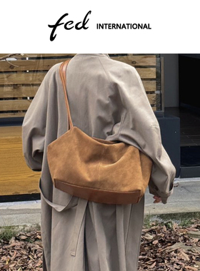 fed麂皮HOBO大容量牛二层皮反绒磨砂皮腋下包手提单肩包BFA9104