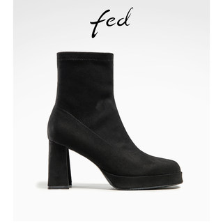 fed时装靴秋季新款女靴高跟短靴厚底粗跟瘦瘦靴女款R0828-YAB611