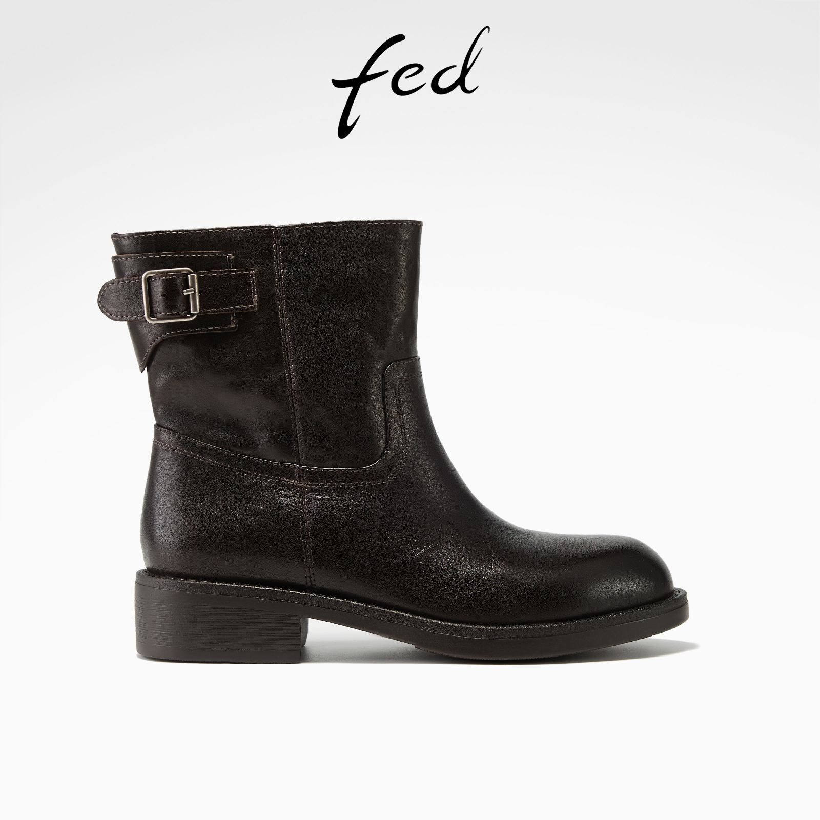 fed英伦风时装靴冬季新款女靴真皮切尔西靴粗跟短靴女S1104-ZC705
