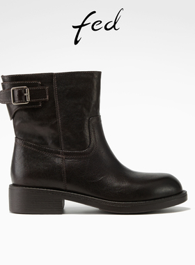 fed英伦风时装靴冬季新款女靴真皮切尔西靴粗跟短靴女S1104-ZC705