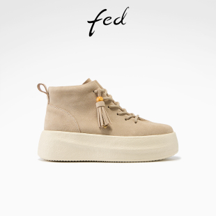 S1013 fed流苏短靴冬季 女款 女靴厚底小短靴休闲高帮鞋 YAB283 新款