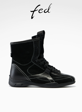 fed轻便拳击靴冬季新款女靴时尚赛车短靴黑色运动靴女S1009-ZC311