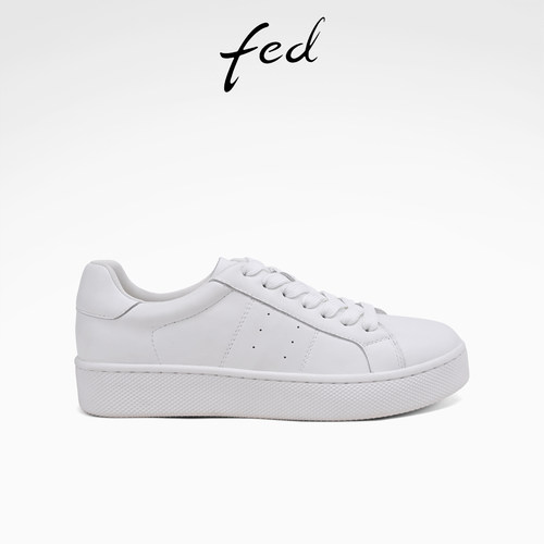 fed真皮厚底透气小白鞋女