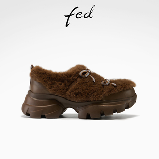 女鞋 厚底毛毛鞋 S1209 冬季 YA010 女款 新款 休闲鞋 fed加绒乐福鞋 时尚