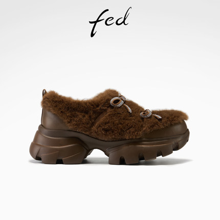 fed加绒乐福鞋冬季新款女鞋厚底毛毛鞋时尚休闲鞋女款S1209-YA010