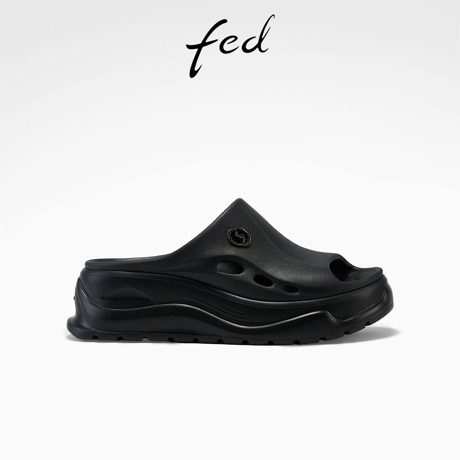 fed黑巧奶泡拖鞋夏季新款女鞋厚底凉拖黑色休闲一字拖女款YA222