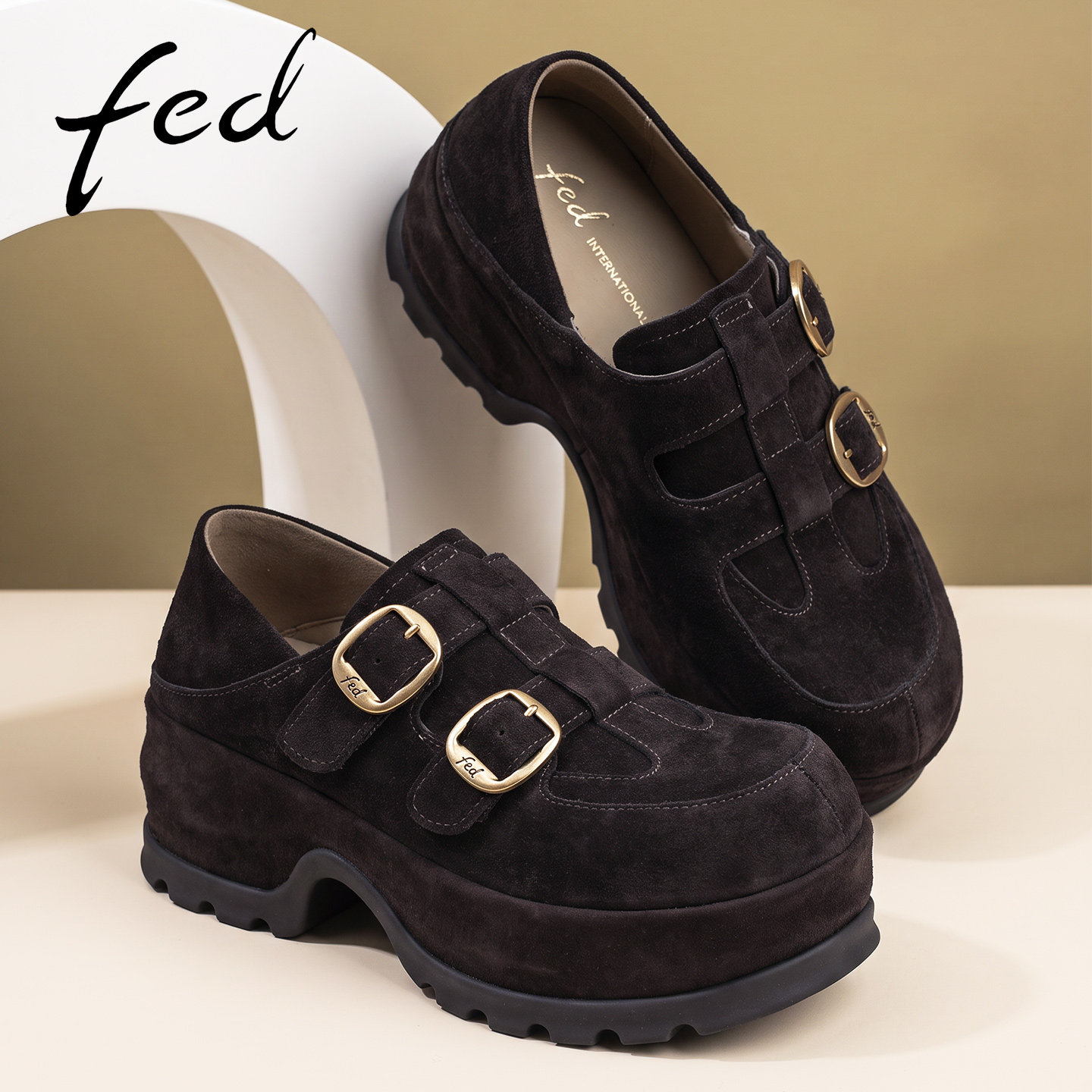 fed复古乐福鞋松糕厚底女秋季