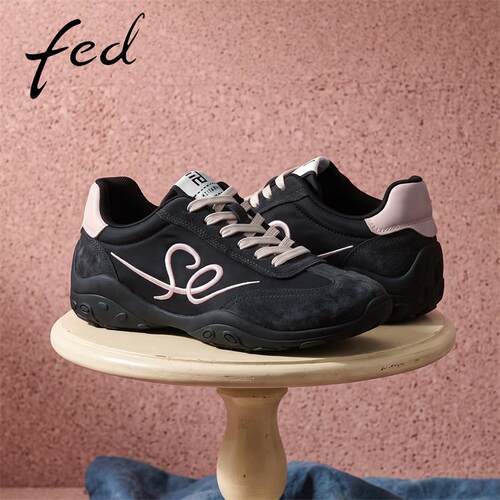 fed女款软底拼色真皮绒面德训鞋