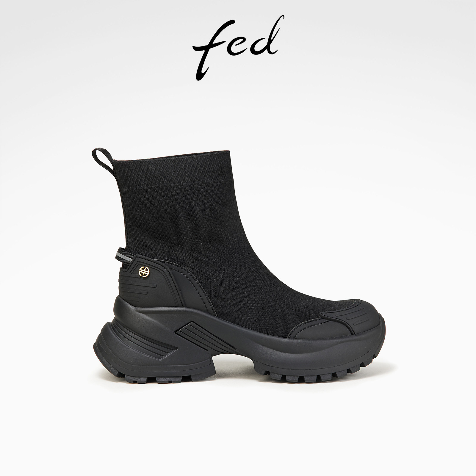 fed黑色弹力袜靴厚底增高瘦瘦靴