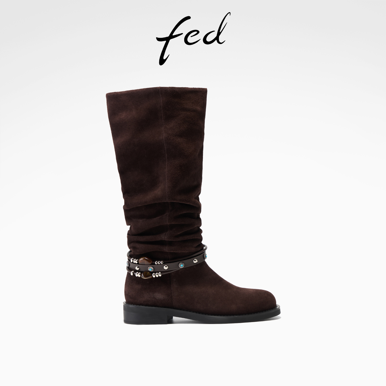 fed时尚堆堆靴冬季新款女靴复古西部靴骑士长靴女款S1107-YAB305