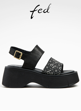 【水洗马皮】fed厚底休闲凉鞋夏季新款女鞋黑色凉鞋女D0501-ZC503