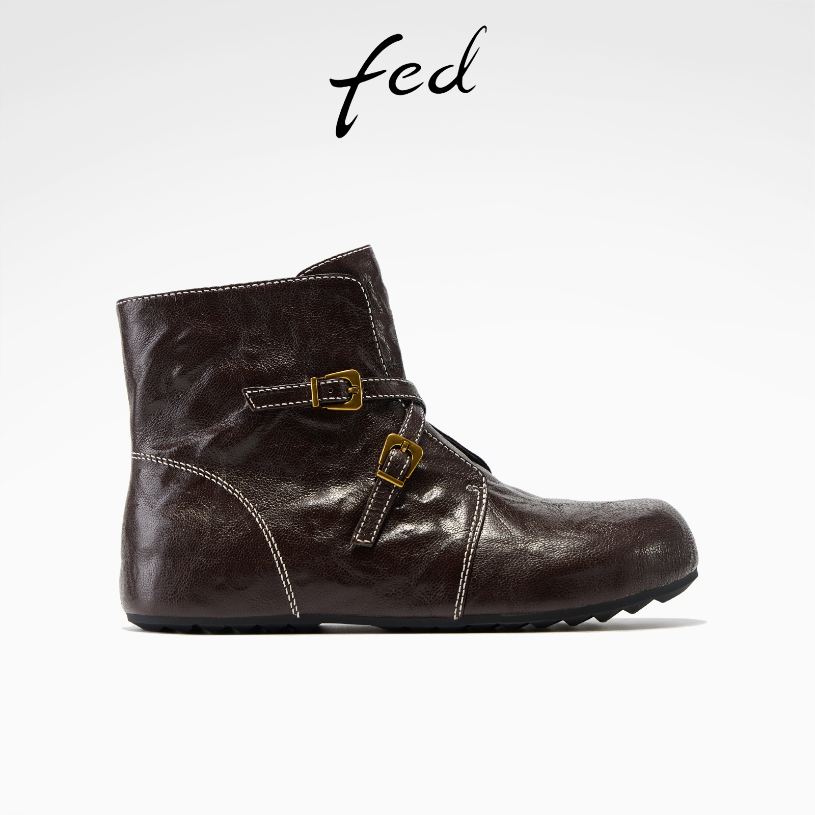 fed复古小短靴冬季新款女靴圆头休闲靴软底时装靴女S1028-YAB007