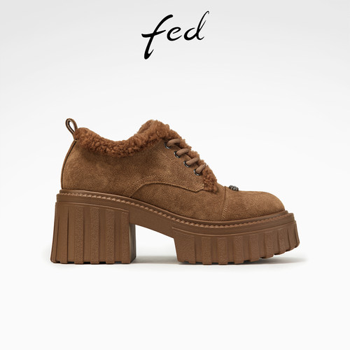 fed复古毛毛鞋春季新款女鞋绒面牛津鞋增高小皮鞋女D1206-YAB007