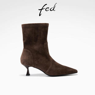 S1201 女靴细跟高跟靴弹力短靴女款 YAB011 新款 fed复古瘦瘦靴冬季