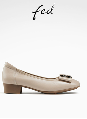 fed中跟高跟鞋春季新款女鞋杏色方头浅口单鞋晚晚鞋D0221-YAB629
