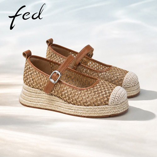fed夏季网眼坡跟玛丽珍女鞋