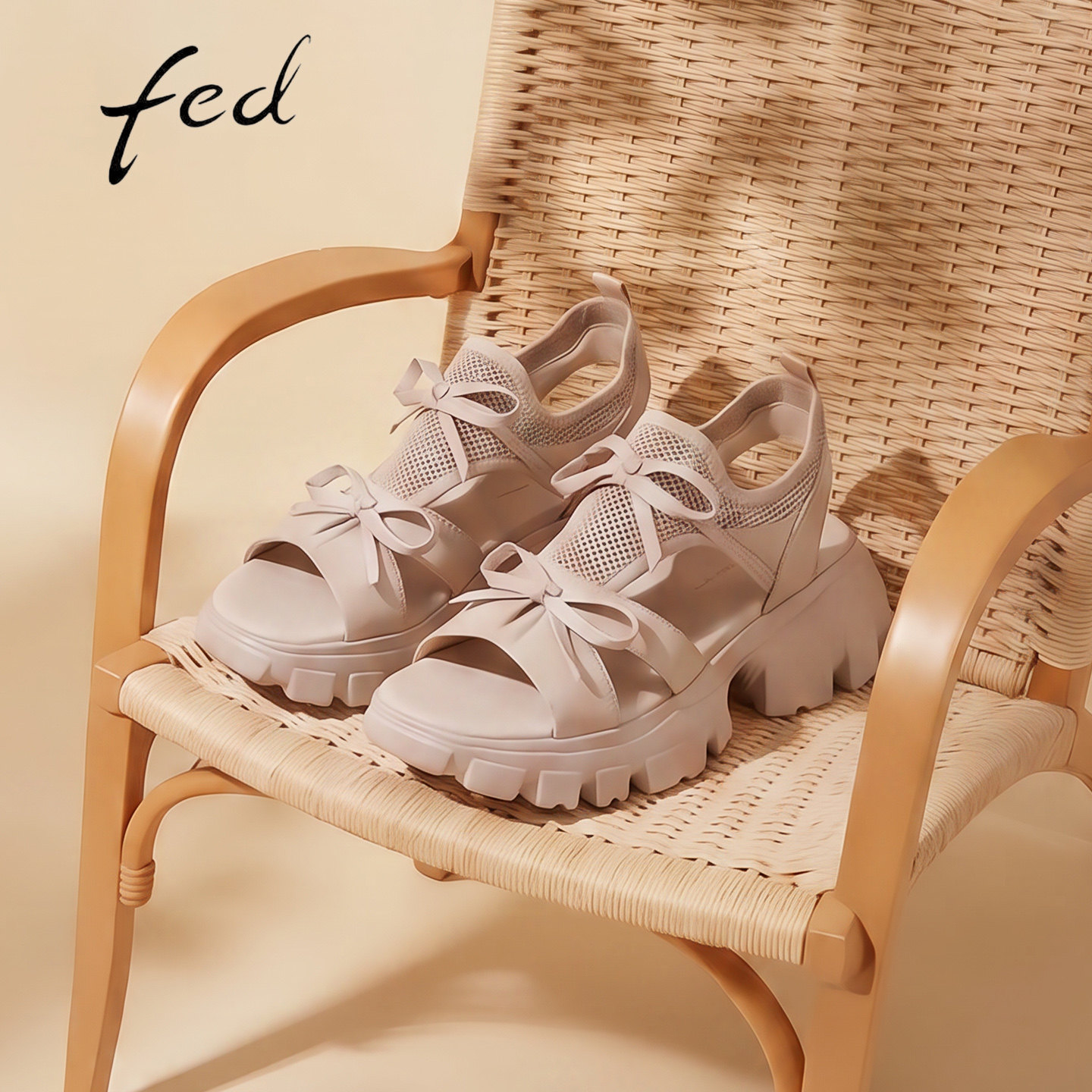 fed厚底凉鞋女2026新款夏季网面老爹凉鞋软底休闲百搭罗马鞋女款