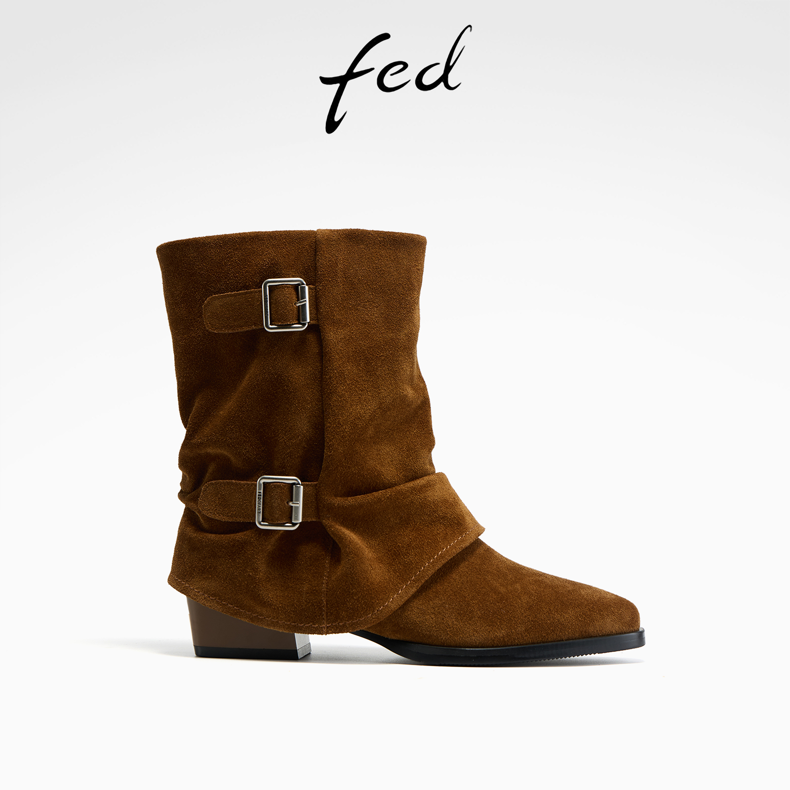 fed粗跟西部靴冬季新款女靴时尚裤管靴皮带扣短靴女款S1031-ZC253