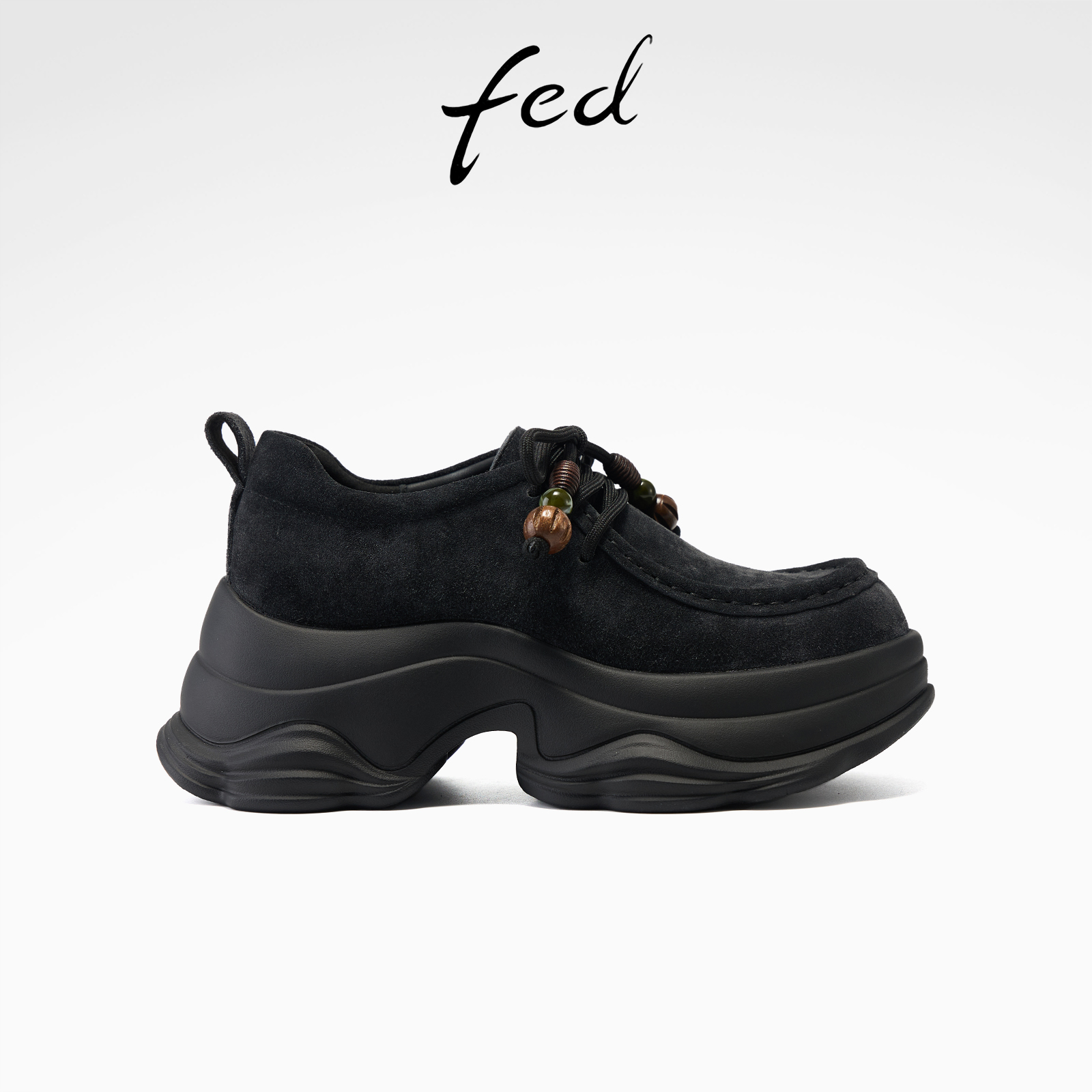 fed厚底小皮鞋秋季新款女鞋圆头深口单鞋串珠乐福鞋女S0812-YA696